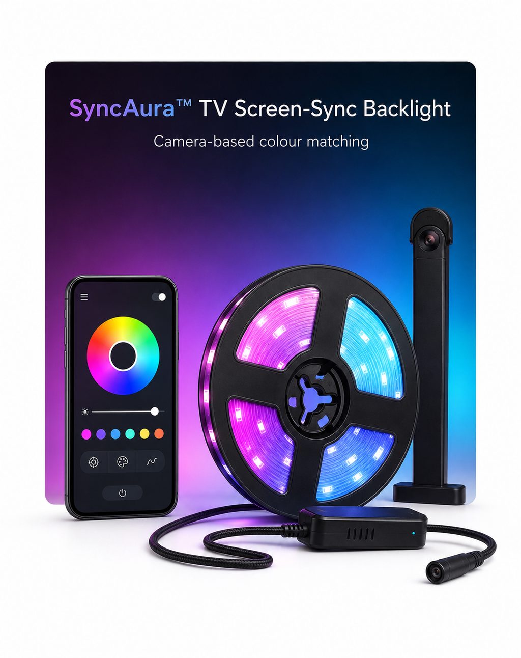 SyncAura™ TV Screen‑Sync Backlight.