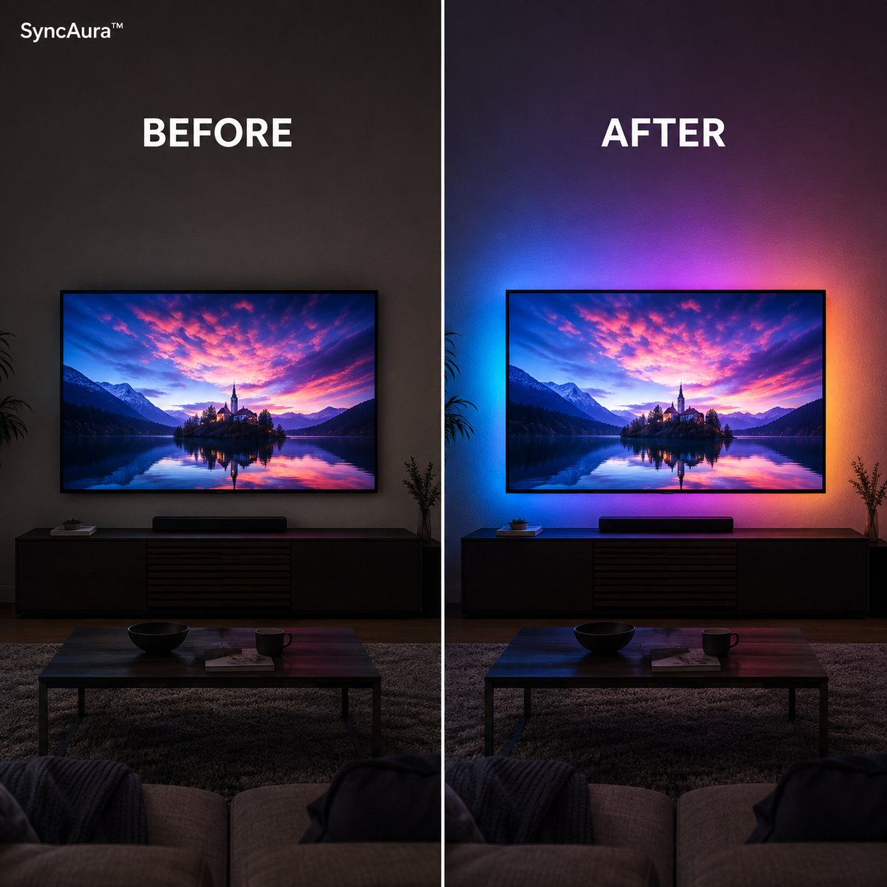SyncAura™ TV Screen‑Sync Backlight.