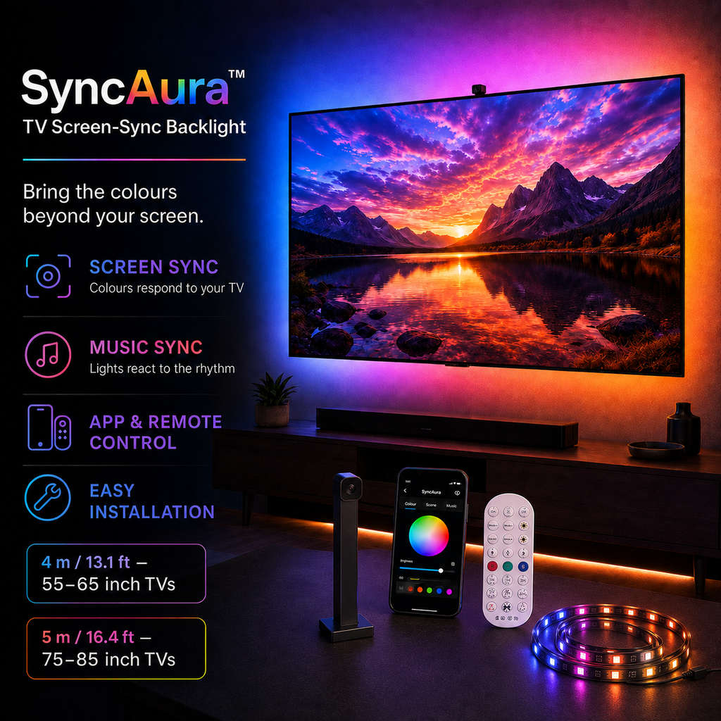 SyncAura™ TV Screen‑Sync Backlight.