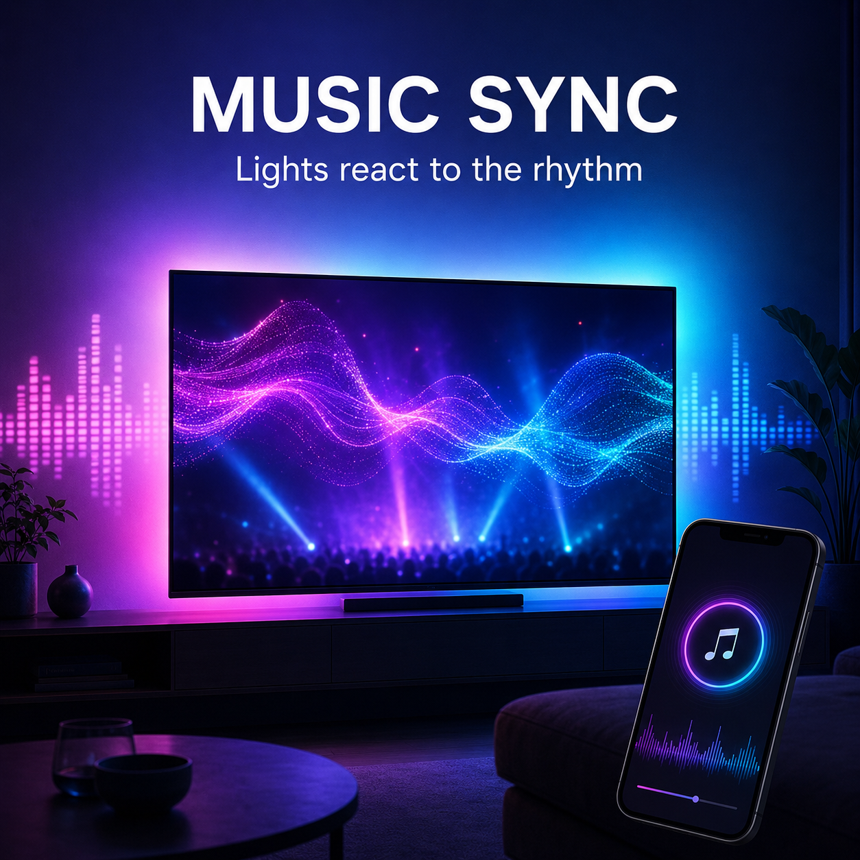 SyncAura™ TV Screen‑Sync Backlight.