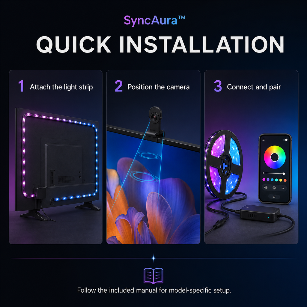 SyncAura™ TV Screen‑Sync Backlight.